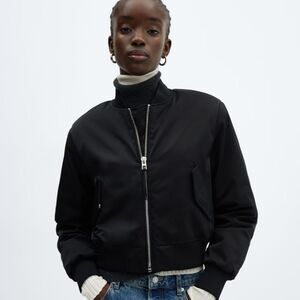 NWT Mango cropped black bomber jacket, size XL